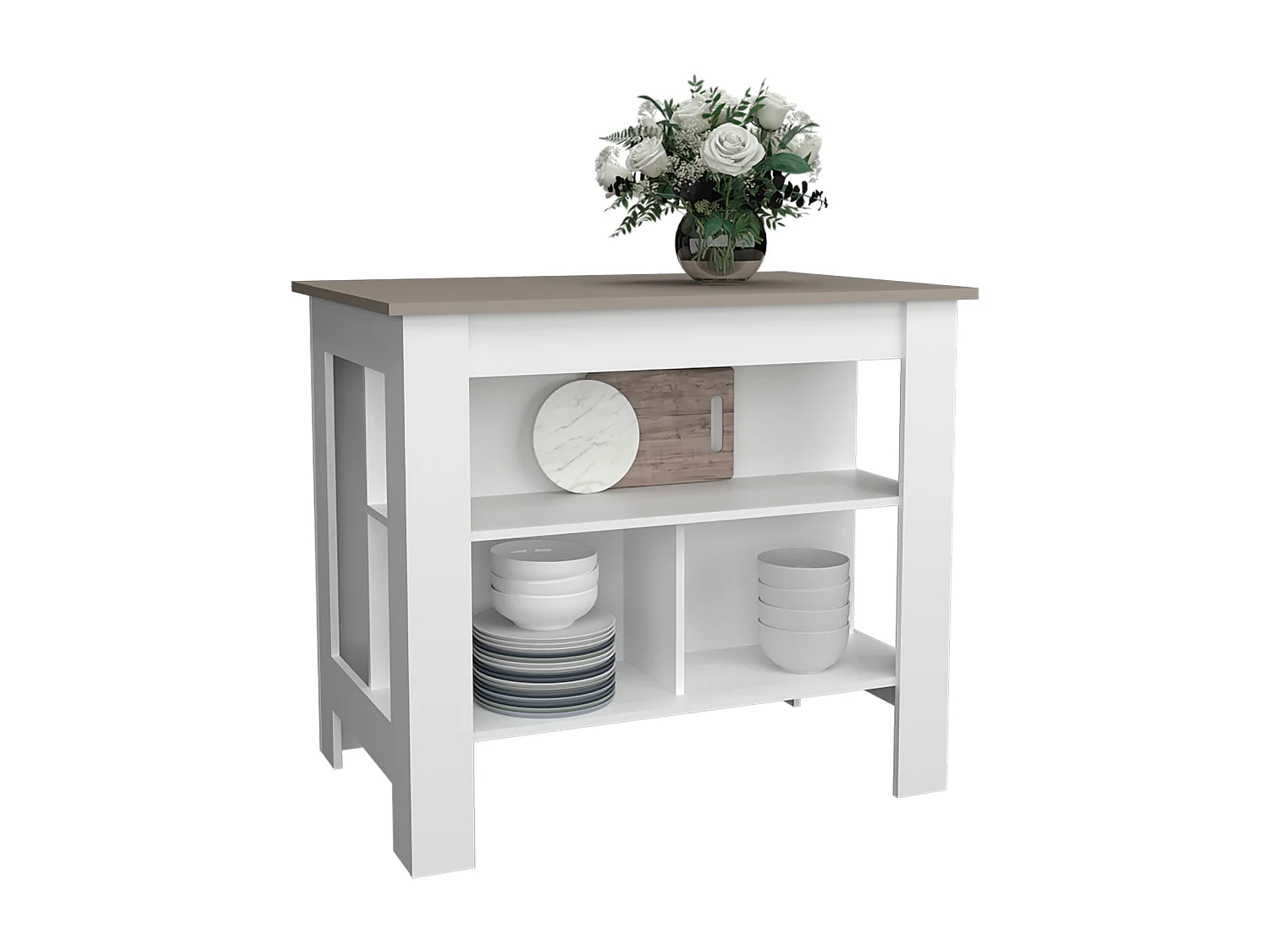 Isola da cucina Cala in melaminico con 3 ripiani , Taupe / White , 90 cm X 103 cm X 70 cm