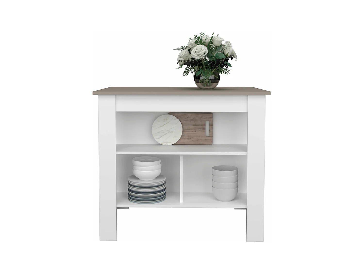 Isola da cucina Cala in melaminico con 3 ripiani , Taupe / White , 90 cm X 103 cm X 70 cm