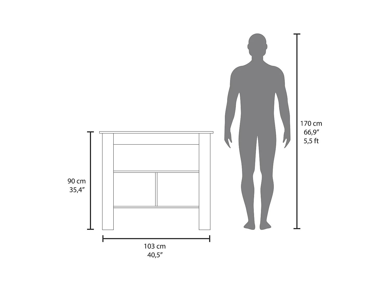Isola da cucina Cala in melaminico con 3 ripiani , Taupe / White , 90 cm X 103 cm X 70 cm