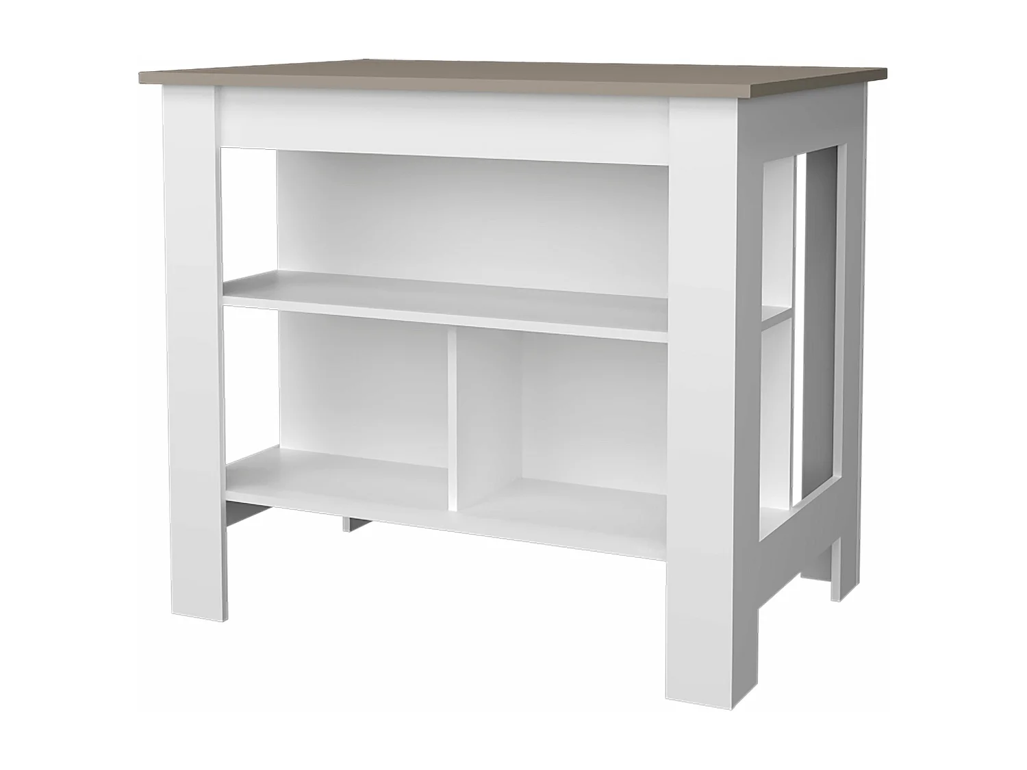 Isla de cocina Cala en melamina con 3 estantes , Taupe / Blanco , 90 cm X 103 cm X 70 cm