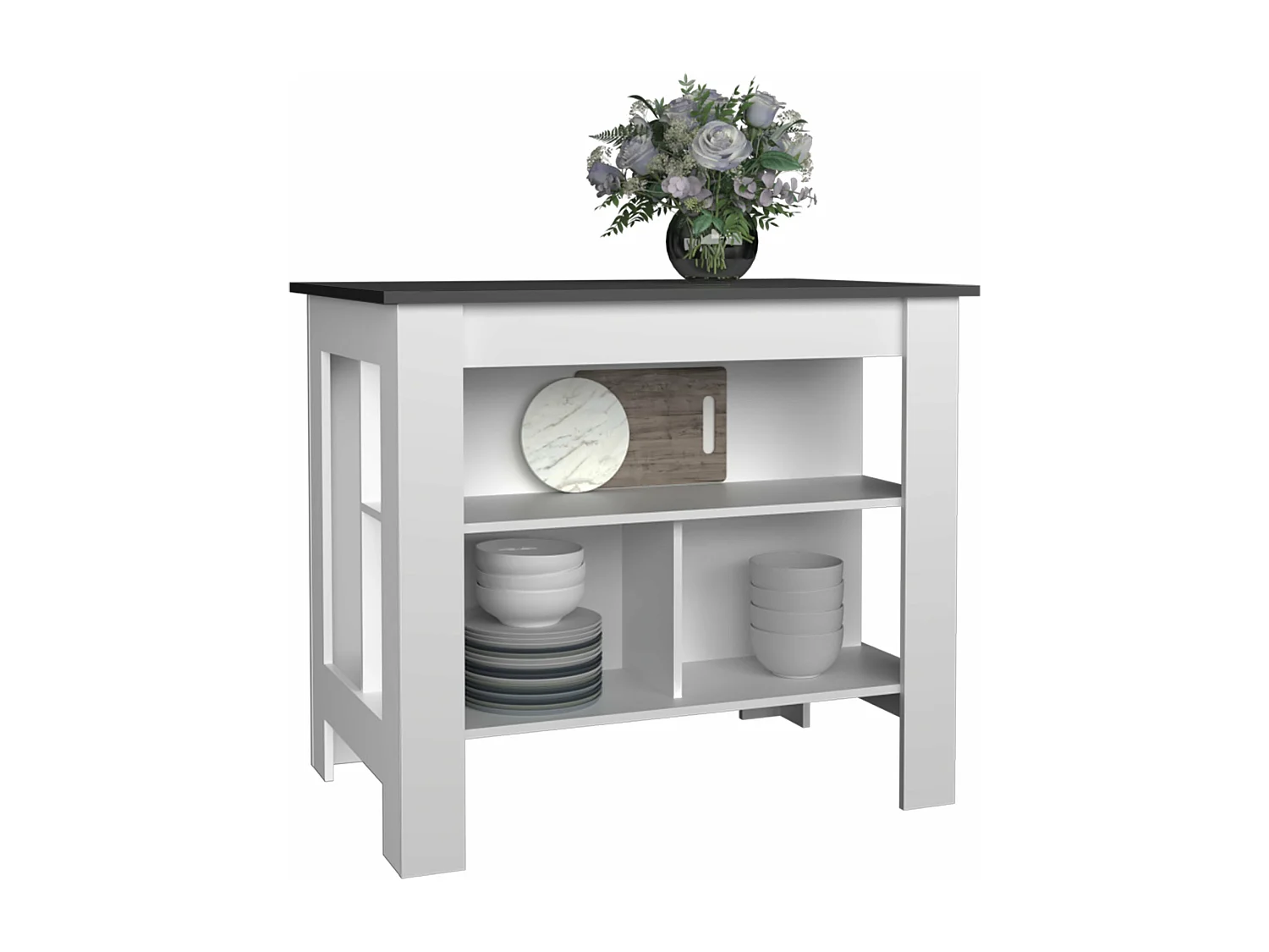 Isola da cucina Cala in melaminico con 3 ripiani , Piombo / Bianco , 90 cm X 103 cm X 70 cm