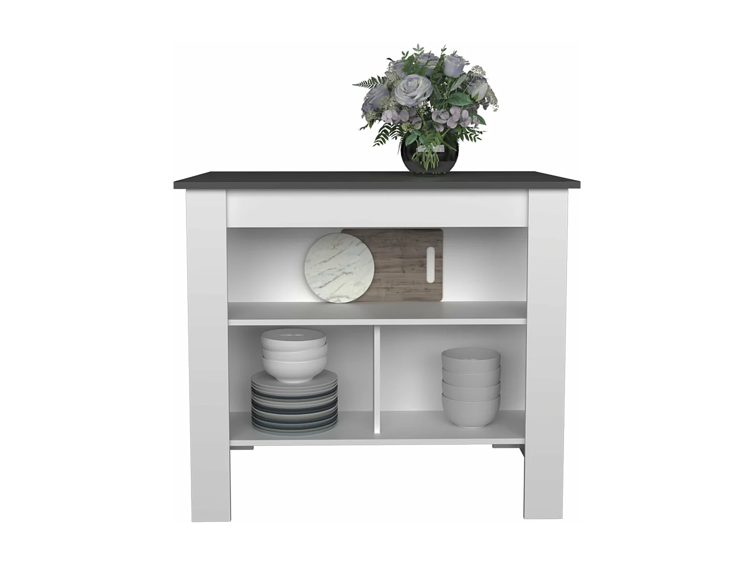 Isola da cucina Cala in melaminico con 3 ripiani , Piombo / Bianco , 90 cm X 103 cm X 70 cm