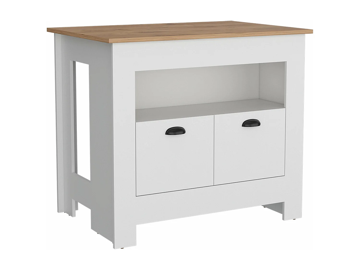 Isla de cocina Arlet en melamina con 2 puertas y 3 estantes , Blanco / Macadamia , 89.9 cm X 103 cm X 70 cm