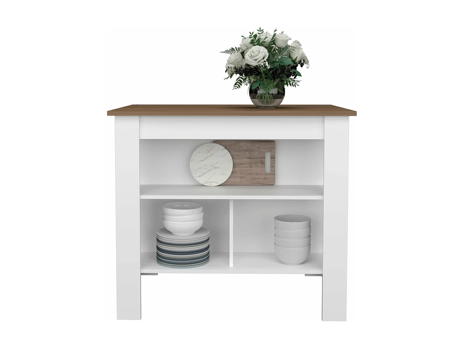 Isola da cucina Cala in melamina con 3 ripiani , Galles / Bianco , 90 cm X 103 cm X 70 cm