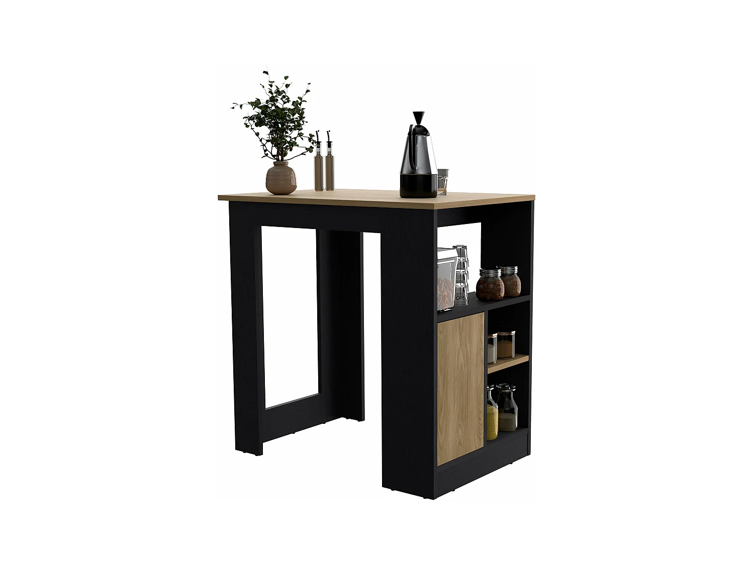 Isola da cucina Stirling in melaminico con 3 ripiani e anta inferiore, Nero / Beige , 91,3 cm X 92 cm X 59 cm