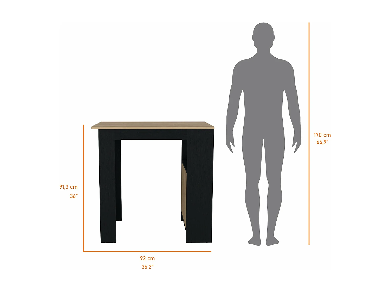 Ilot de cuisine Stirling en mélaminé avec 3 étagères et porte de rangement inférieure , Noir / Beige , 91.3 cm X 92 cm X 59 cm