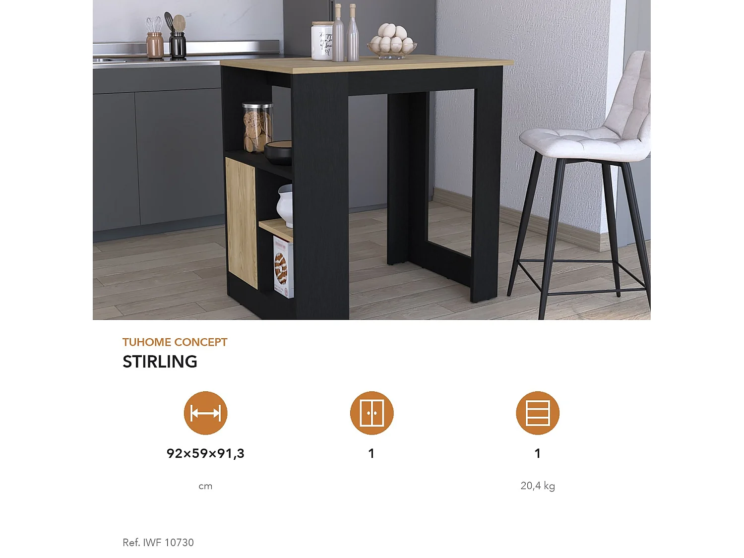 Îlot de cuisine Stirling de 92 cm, wengé et frêne