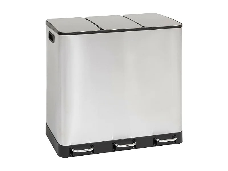 Poubelle de Tri sélectif en Inox 3 bacs de 18 Litres ouverture à pédale