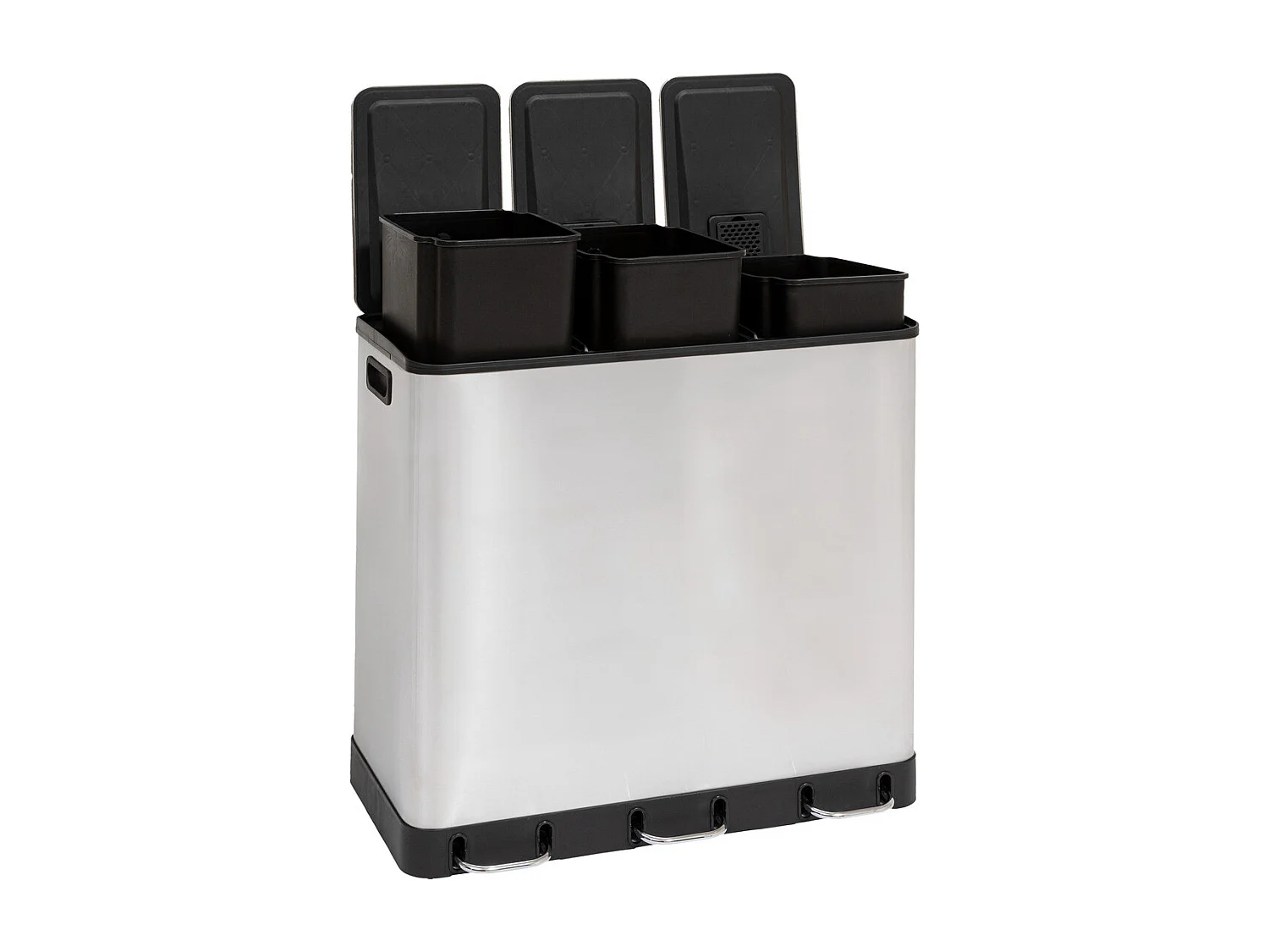 Poubelle de Tri sélectif en Inox 3 bacs de 18 Litres ouverture à pédale