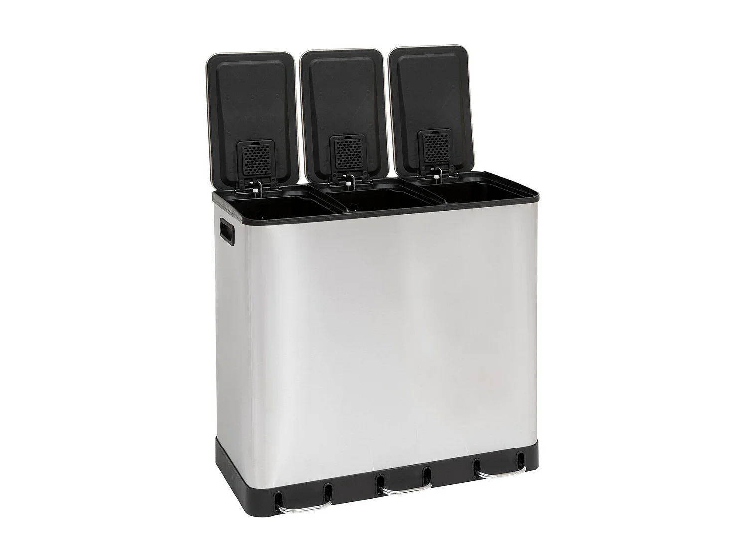 Poubelle de Tri sélectif en Inox 3 bacs de 18 Litres ouverture à pédale