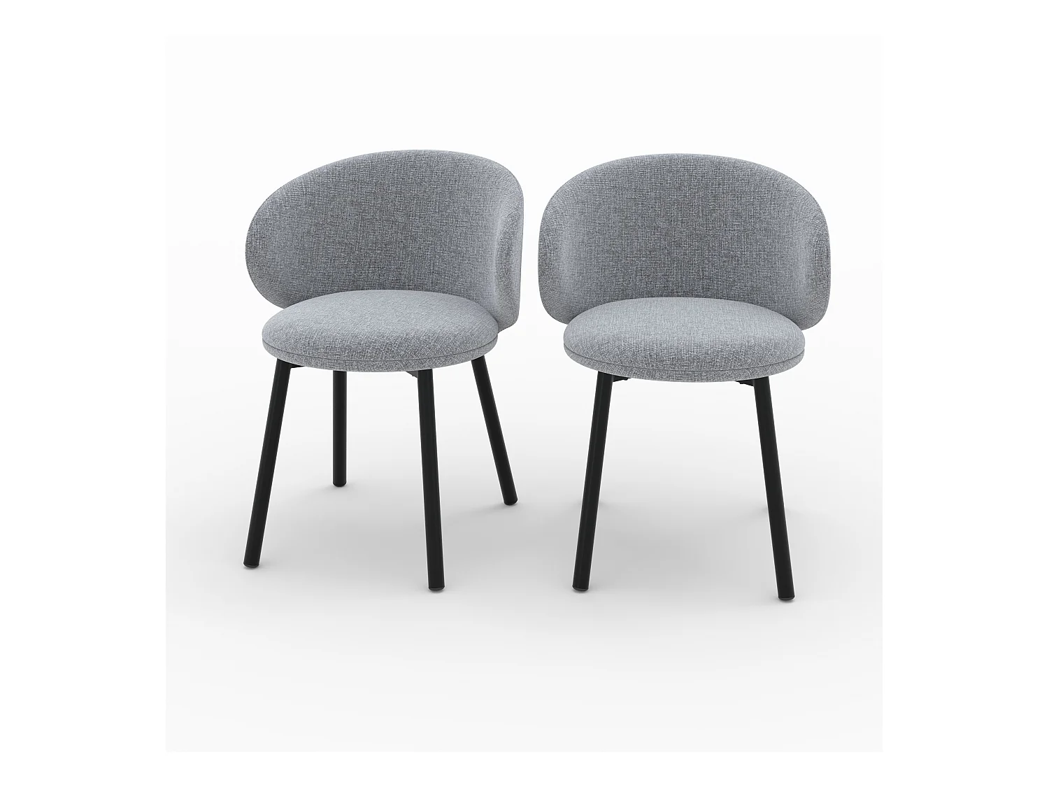 Lot de 2 chaises en tissu gris foncé chiné et pieds noirs - Cécilia