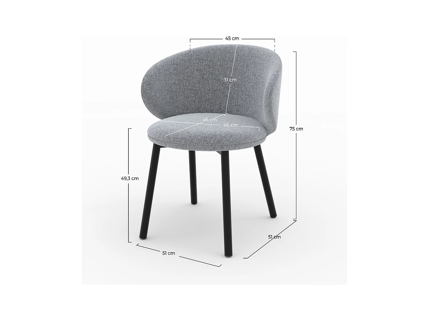 Lot de 2 chaises en tissu gris foncé chiné et pieds noirs - Cécilia