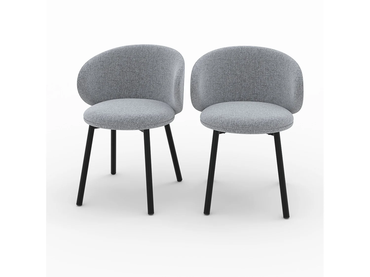 Lot de 2 chaises en tissu gris foncé chiné et pieds noirs - Cécilia