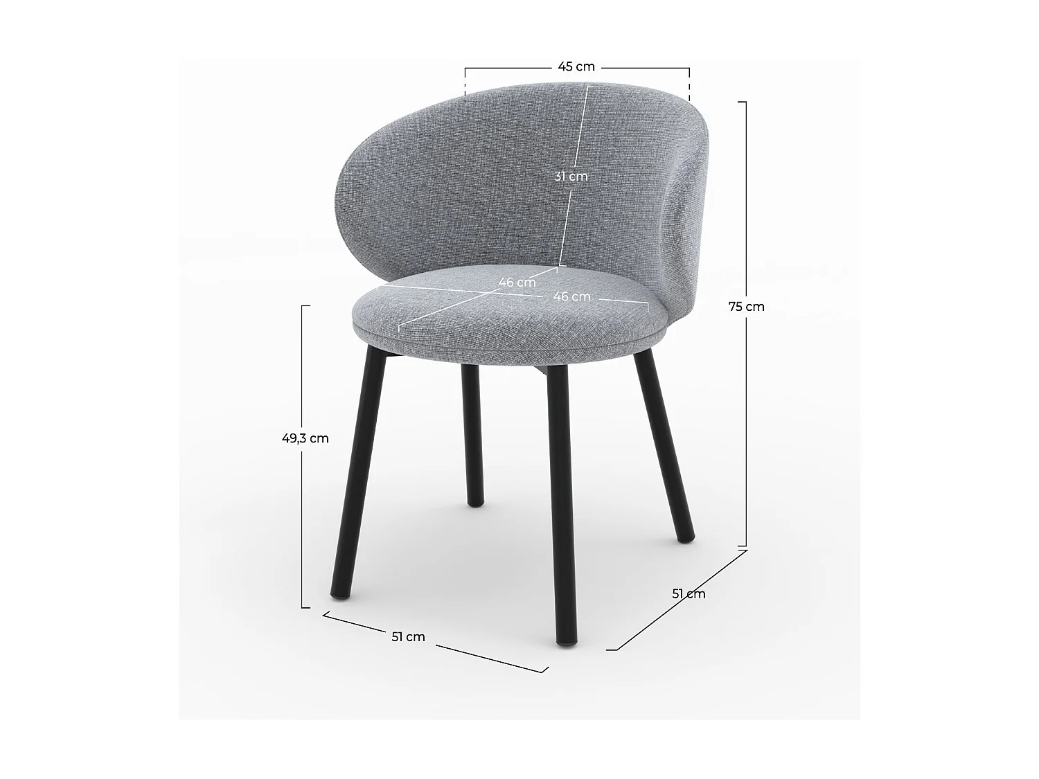 Lot de 2 chaises en tissu gris foncé chiné et pieds noirs - Cécilia