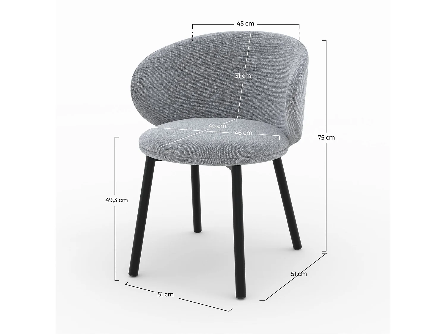 Set di 2 sedie in tessuto grigio scuro mélange e piedi neri - Cécilia