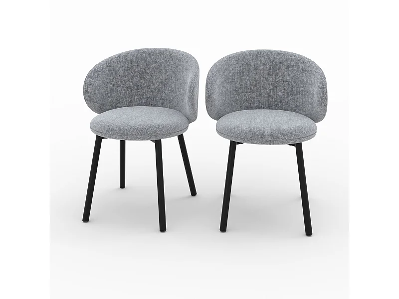Lot de 2 chaises en tissu gris foncé chiné et pieds noirs - Cécilia