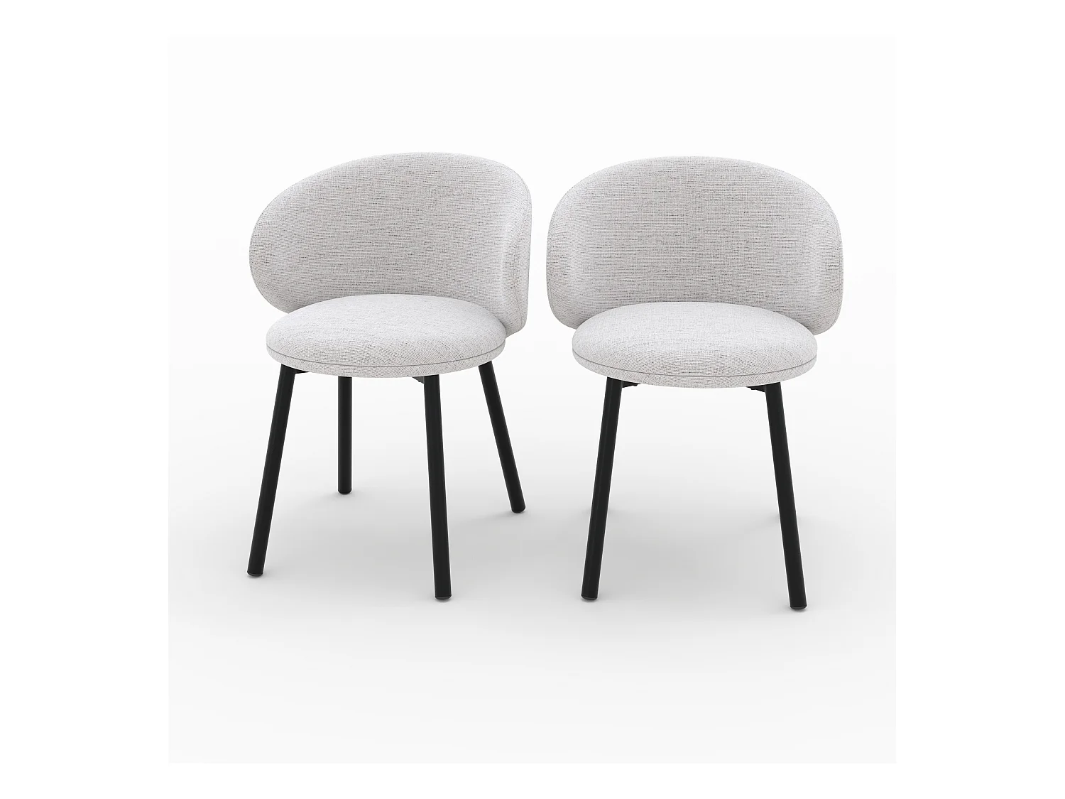Lot de 2 chaises en tissu gris clair chiné et pieds noirs - Cécilia