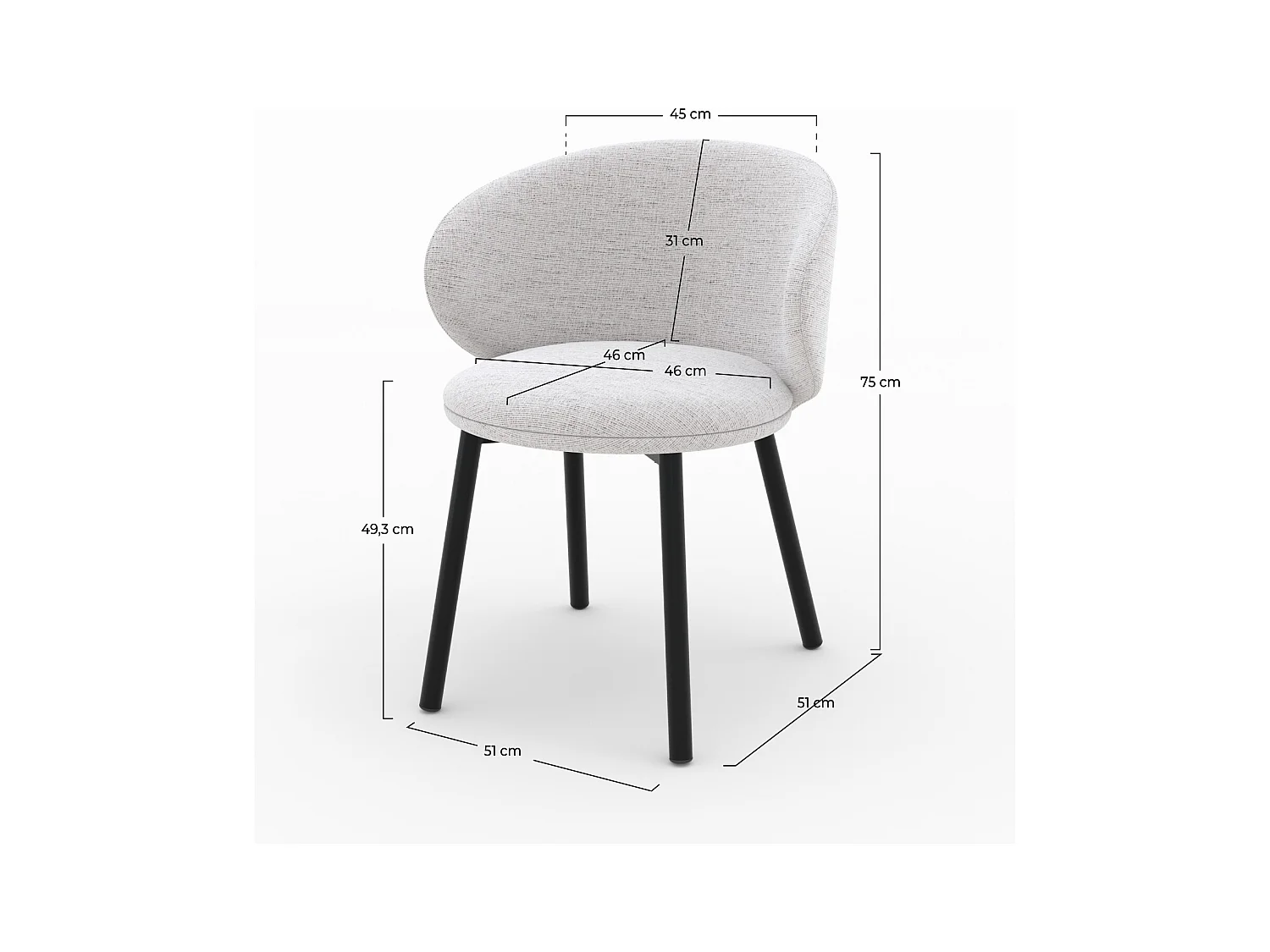 Lot de 2 chaises en tissu gris clair chiné et pieds noirs - Cécilia
