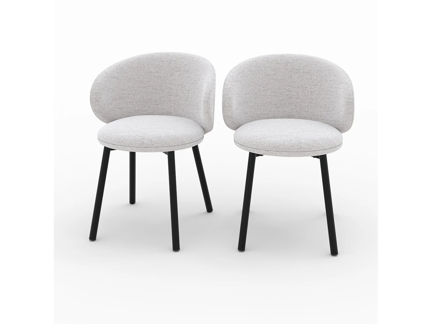 Lot de 2 chaises en tissu gris clair chiné et pieds noirs - Cécilia