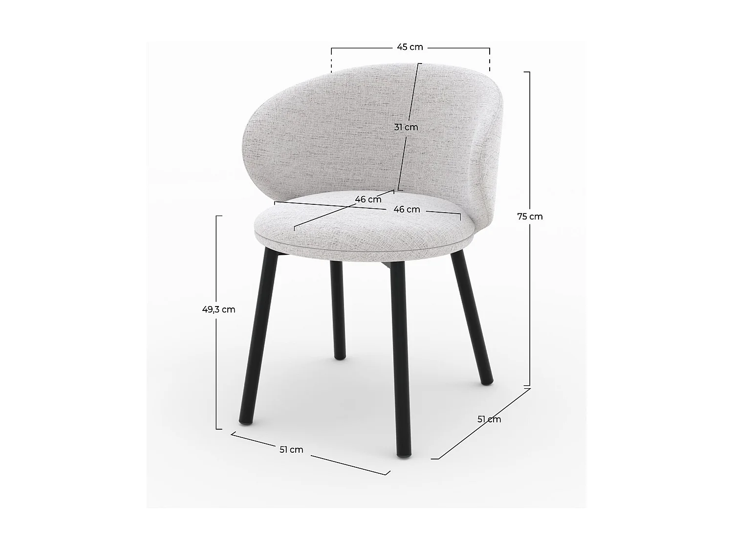 Lot de 2 chaises en tissu gris clair chiné et pieds noirs - Cécilia