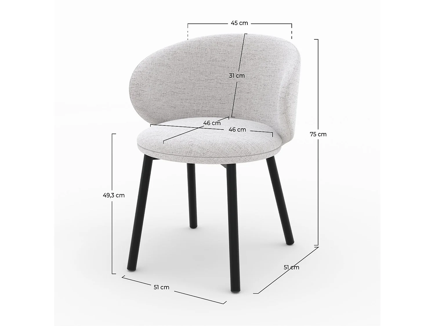 Set di 2 sedie in tessuto grigio chiaro melange con gambe nere - Cécilia