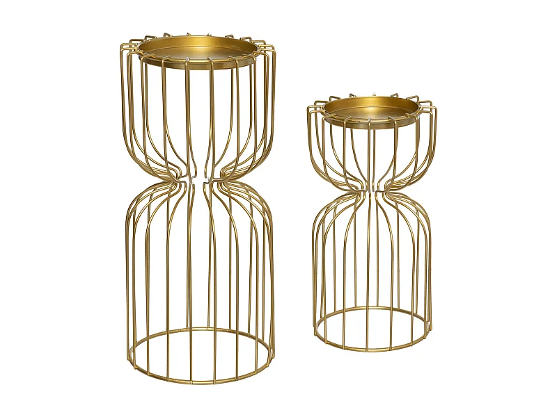 Set de 2 Bougeoirs Photophore en métal filaire Doré