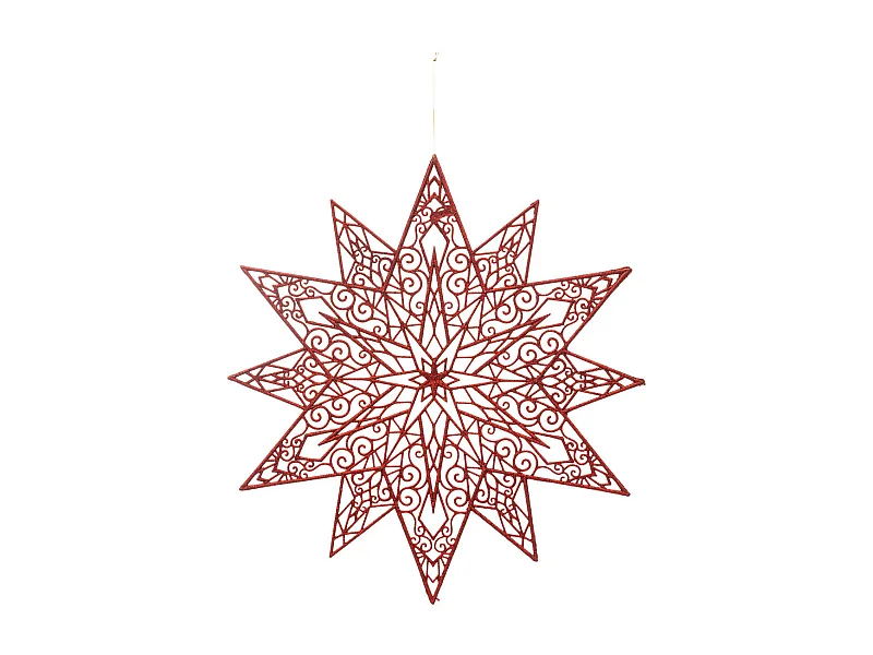 Déco de Noël Grande Etoile Rouge pailletée 48 cm