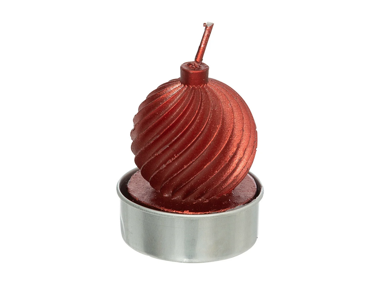 Lot de 4 Bougies déco Boule de Noël Rouge et Champagne pailletée