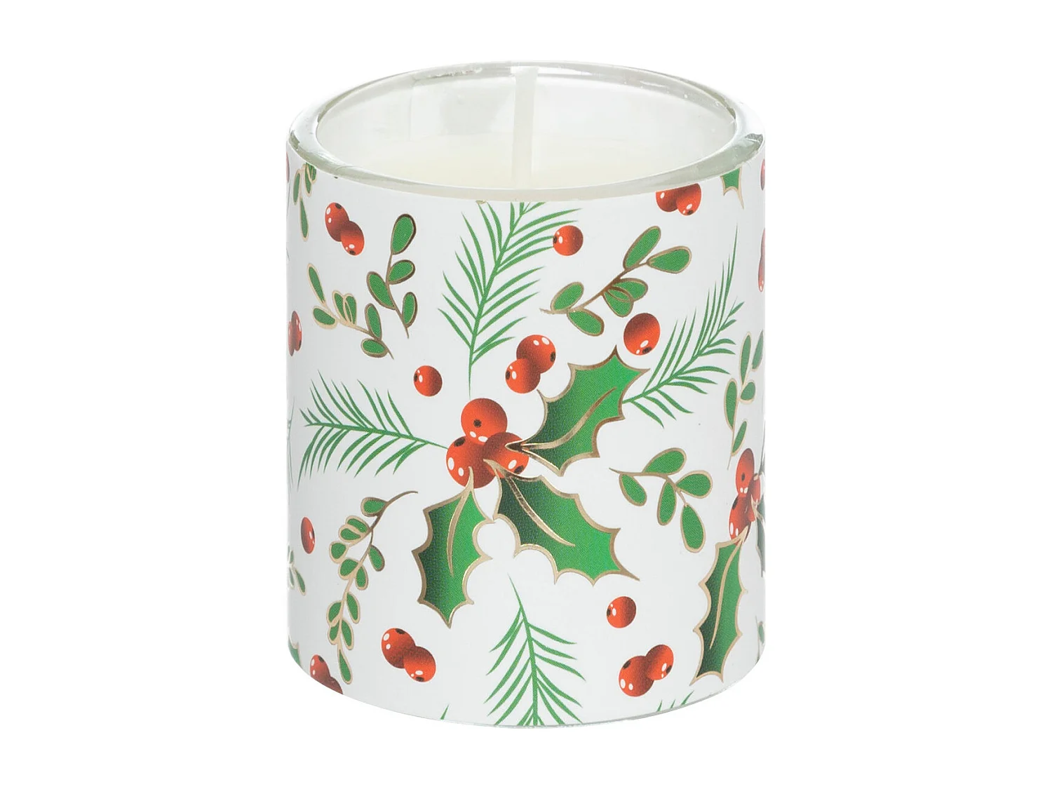 Set de 3 Bougies parfumées dans photophore en verre 135G Houx et Baies givrées