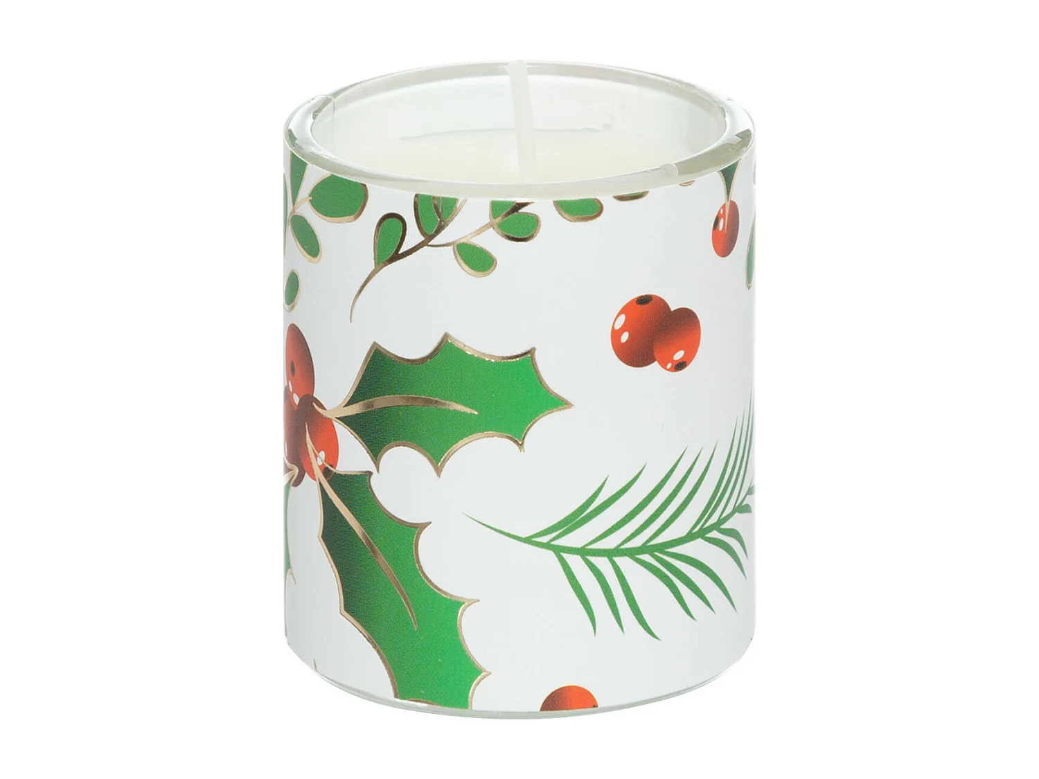 Set de 3 Bougies parfumées dans photophore en verre 135G Houx et Baies givrées