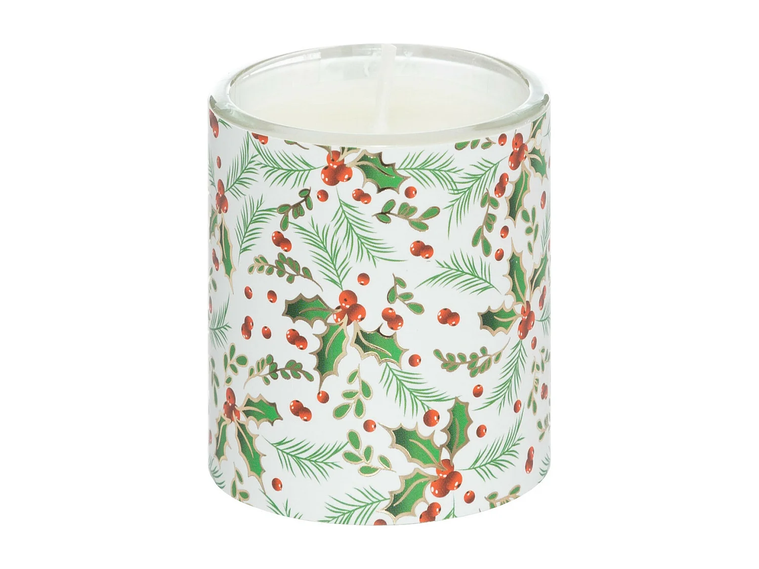 Set de 3 Bougies parfumées dans photophore en verre 135G Houx et Baies givrées