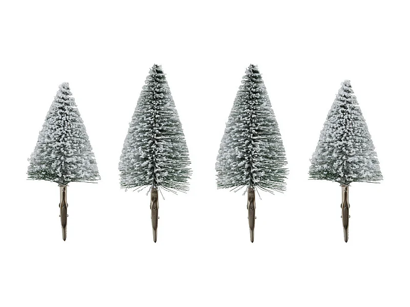 Déco de Sapin Lot de 4 petits Sapins Verts enneigés sur pince