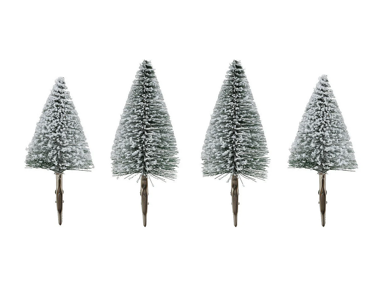 Déco de Sapin Lot de 4 petits Sapins Verts enneigés sur pince