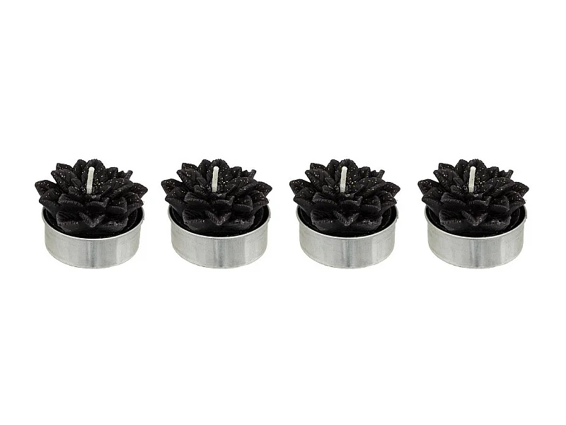 Lot de 4 Bougies de Noël déco Fleur Poinsettia Noire pailletée