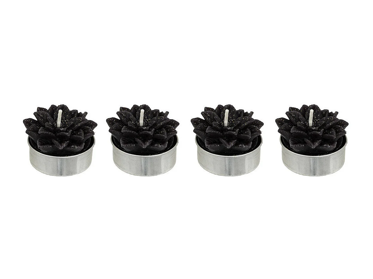 Lot de 4 Bougies de Noël déco Fleur Poinsettia Noire pailletée