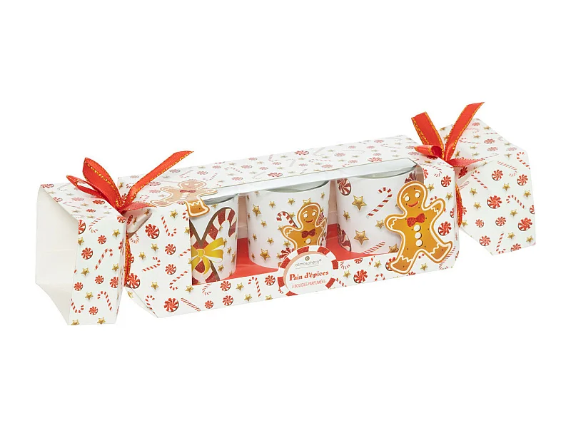 Set de 3 Bougies parfumées dans photophore en verre 135G Pain d'épice