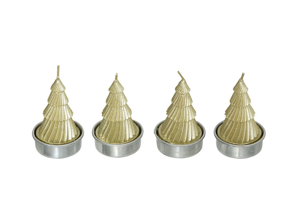 Lot de 4 Bougies de Noël déco Sapin doré pailleté