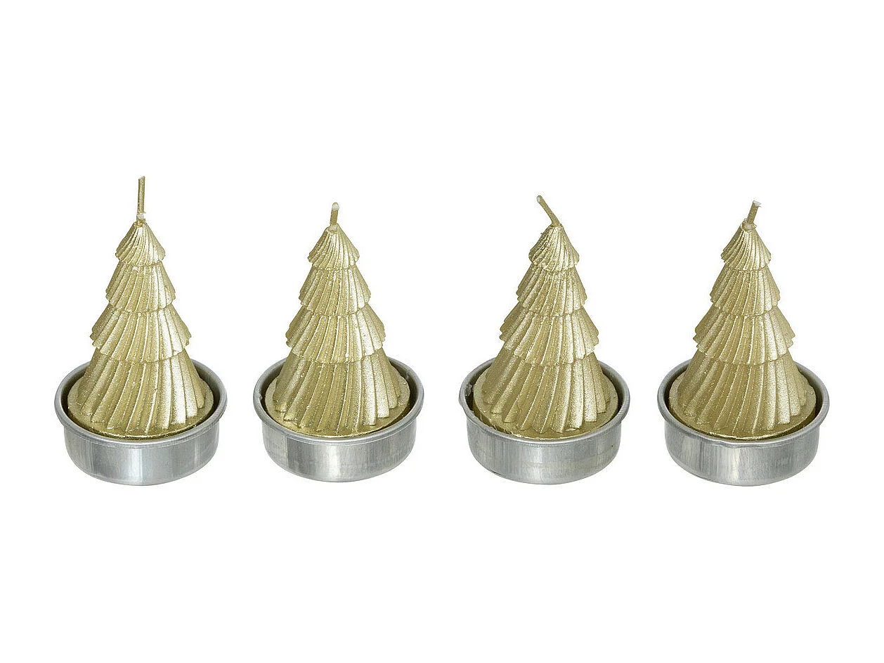 Lot de 4 Bougies de Noël déco Sapin doré pailleté