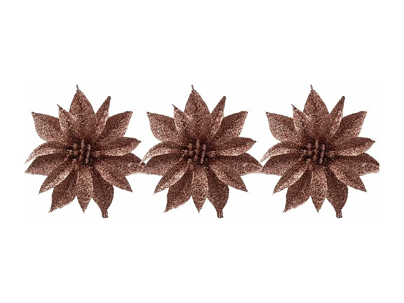 Déco de sapin Lot de 3 Fleurs vieux Rose pailleté