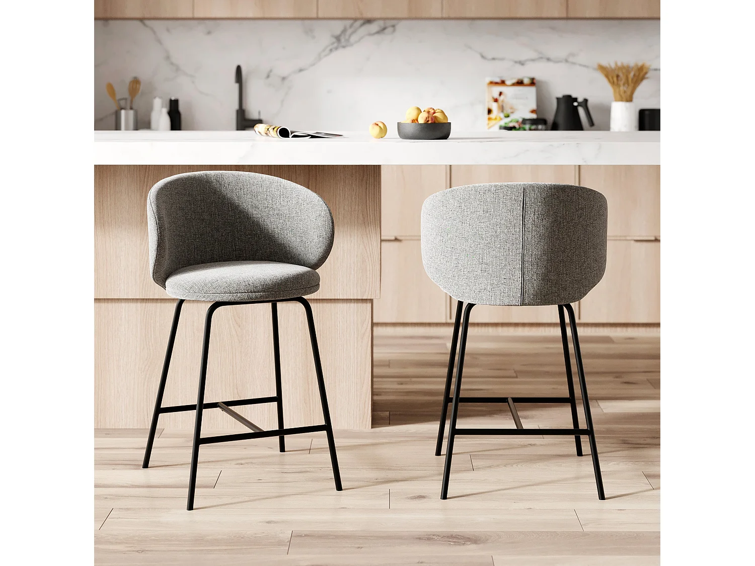 Lot de 2 chaises pour îlot central en tissu gris foncé 68 cm - Cécilia