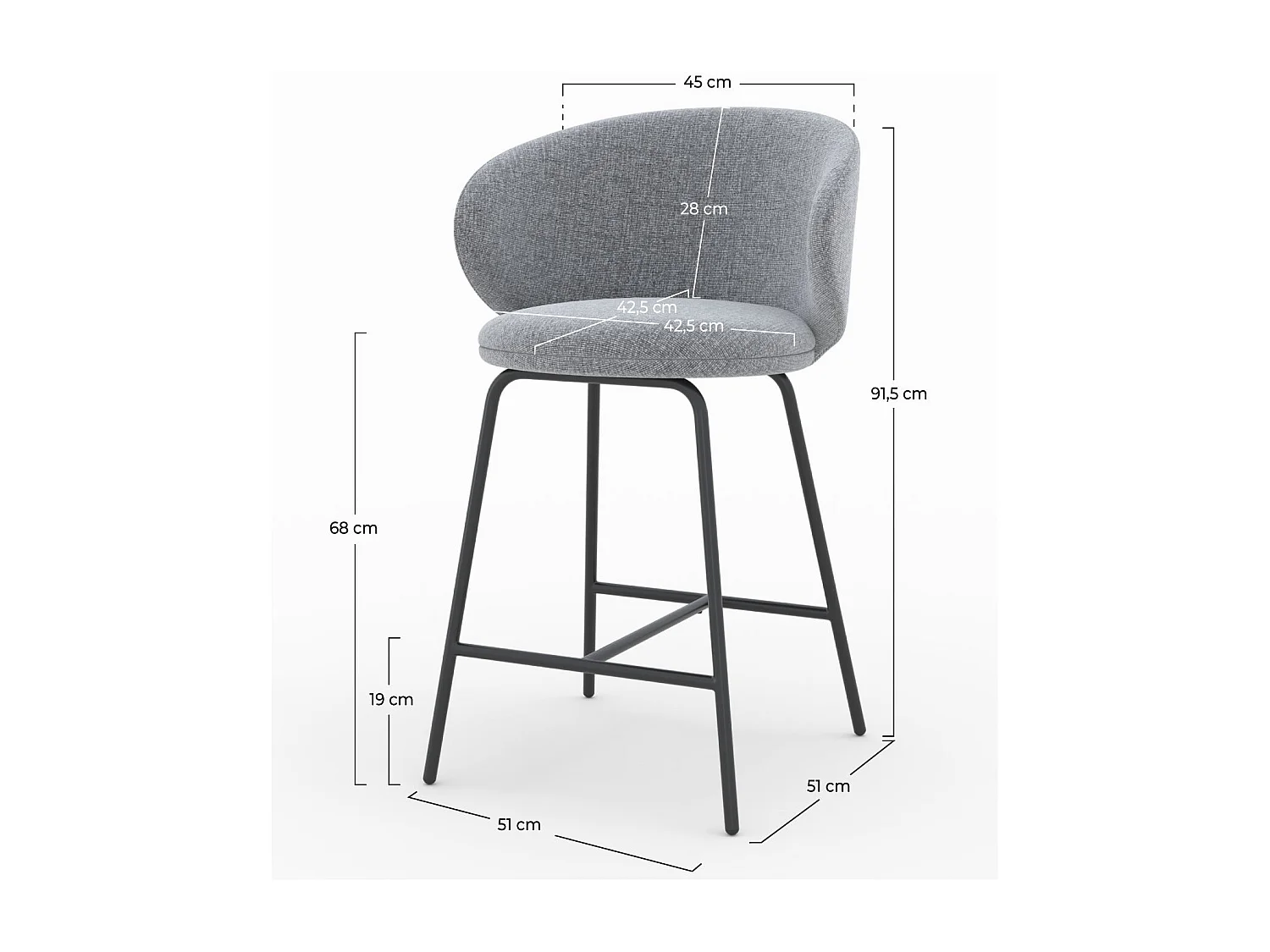 Set de 2 sillas para isla central en tela gris oscuro 68 cm - Cécilia