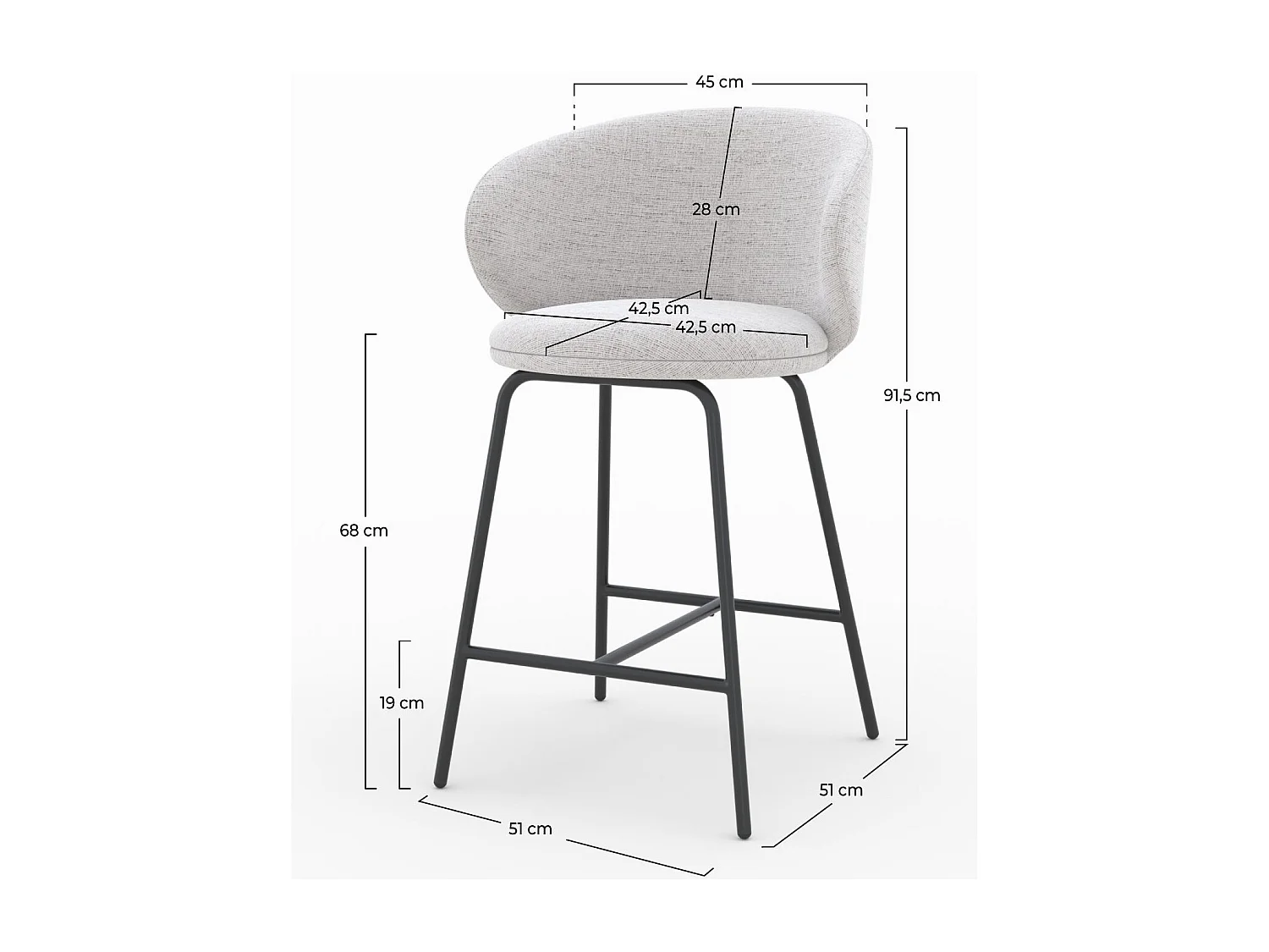 Lot de 2 chaises pour îlot central en tissu gris clair 68 cm - Cécilia