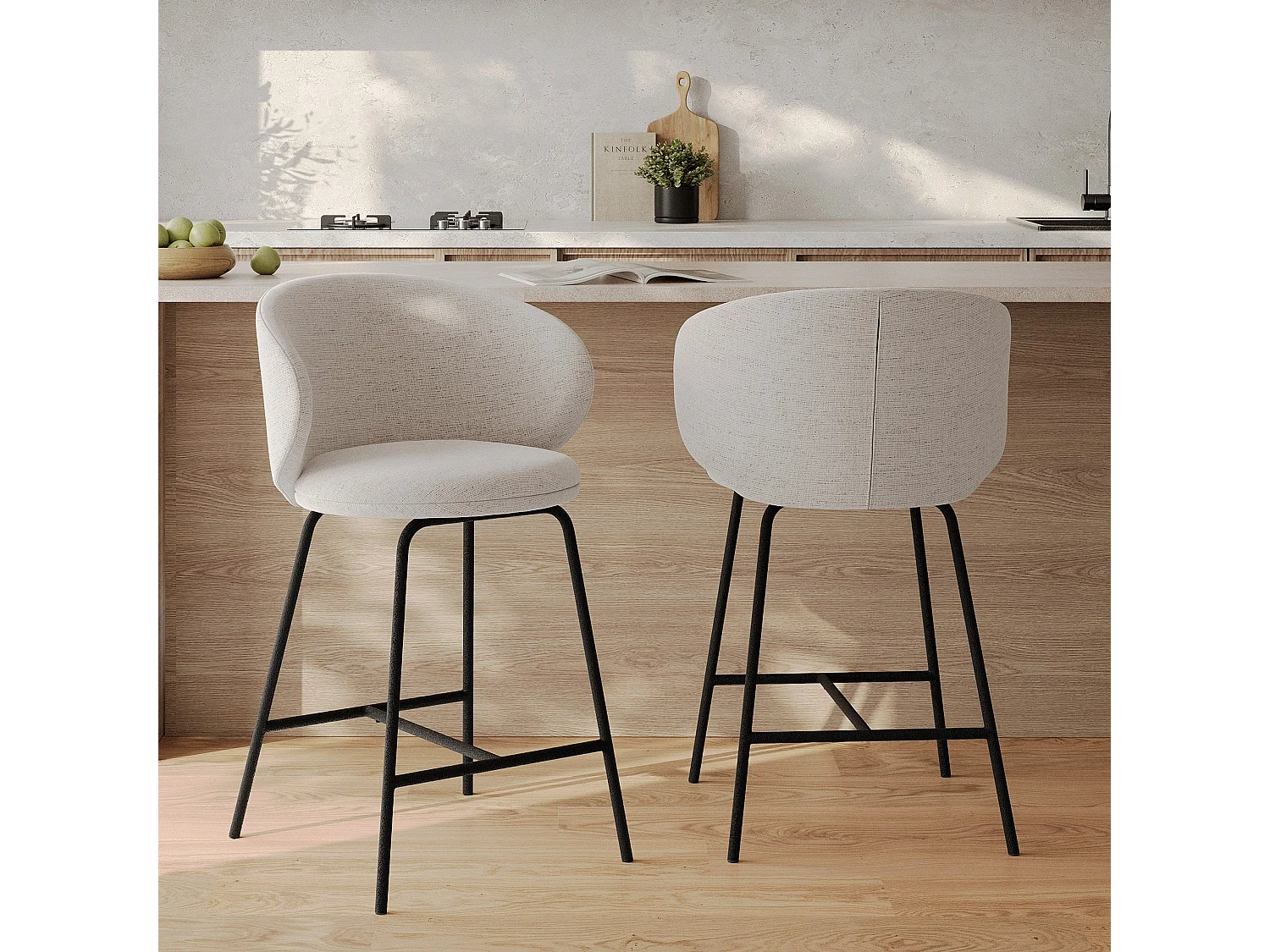 Lot de 2 chaises pour îlot central en tissu gris clair 68 cm - Cécilia