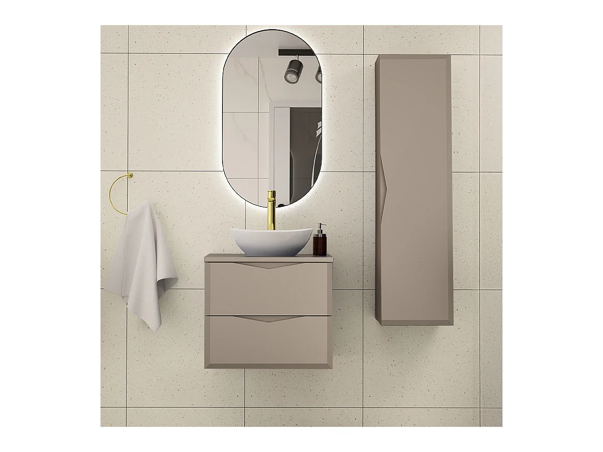 Ensemble meuble simple vasque 60cm et colonne Ellie Cachemire