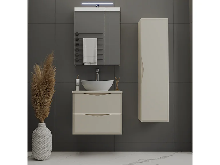 Ensemble meuble simple vasque 60cm et colonne Ellie Cachemire