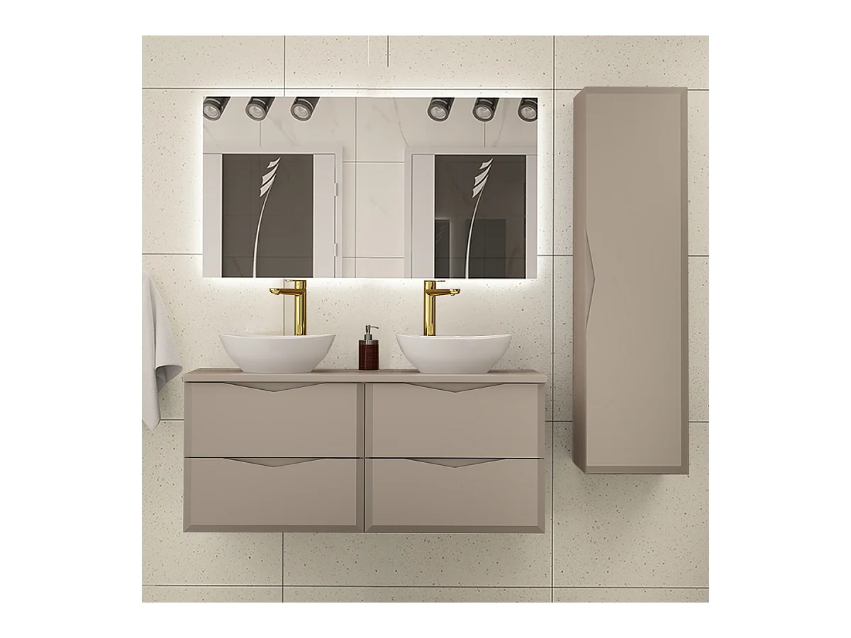Ensemble meuble double vasque 120cm et colonne Ellie Cachemire
