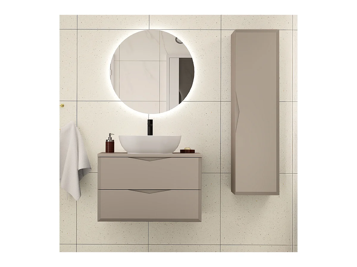 Ensemble meuble simple vasque 80cm et colonne Ellie Cachemire