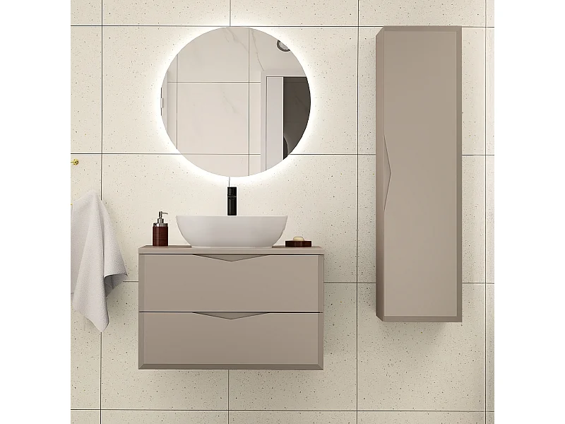 Ensemble meuble simple vasque 80cm et colonne Ellie Cachemire