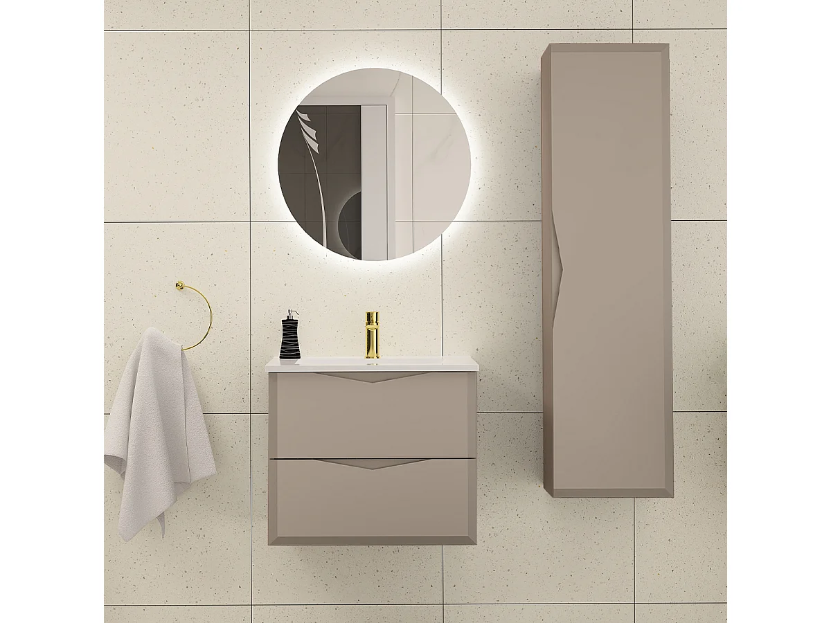 Conjunto de muebles con lavabo individual encastrado 60cm y columna Ellie Cachemira