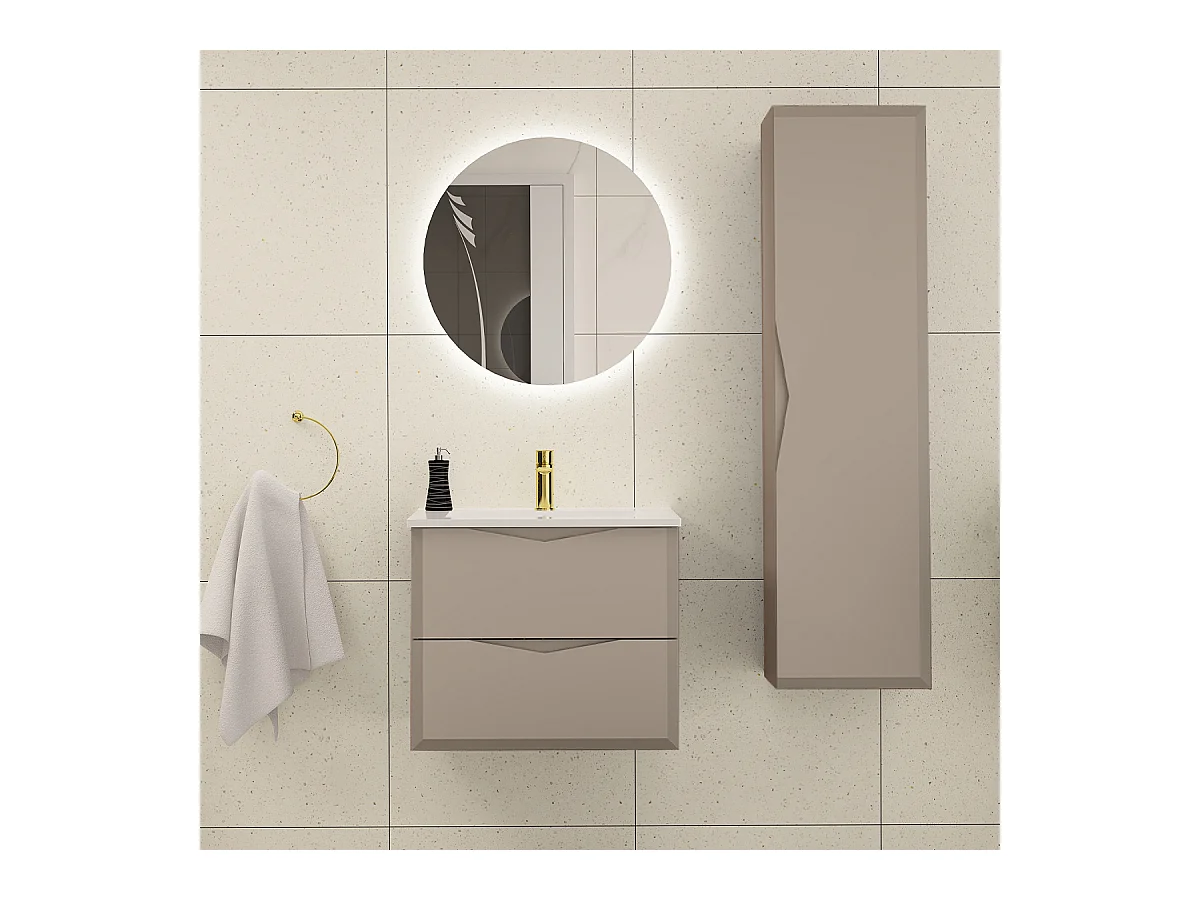 Ensemble meuble simple vasque encastrée 60cm et colonne Ellie Cachemire